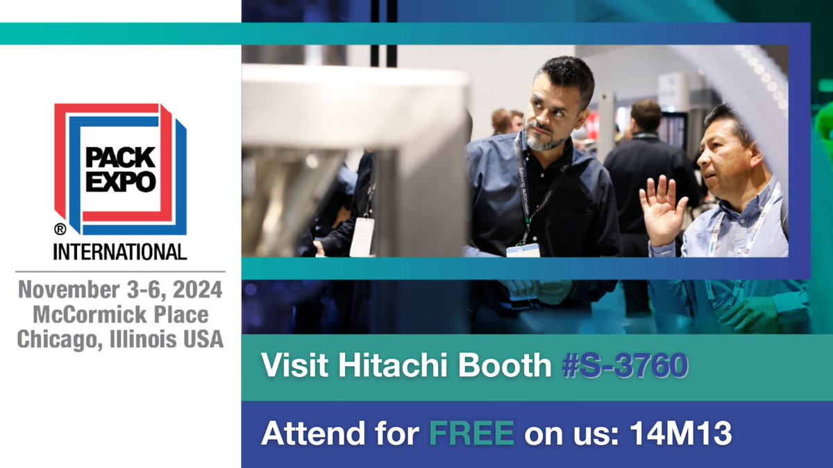HitachiIndEquip's tweet image. Join us at Pack Expo this November! Lucky you - we have a free registration code to share (14M13) >>> packexpo24.mapyourshow.com/8_0/exhibitor/…
#PackExpo #HitachiKnowledge #HitachiCoding #HitachiSolutions #DiscoverEngineerBuild