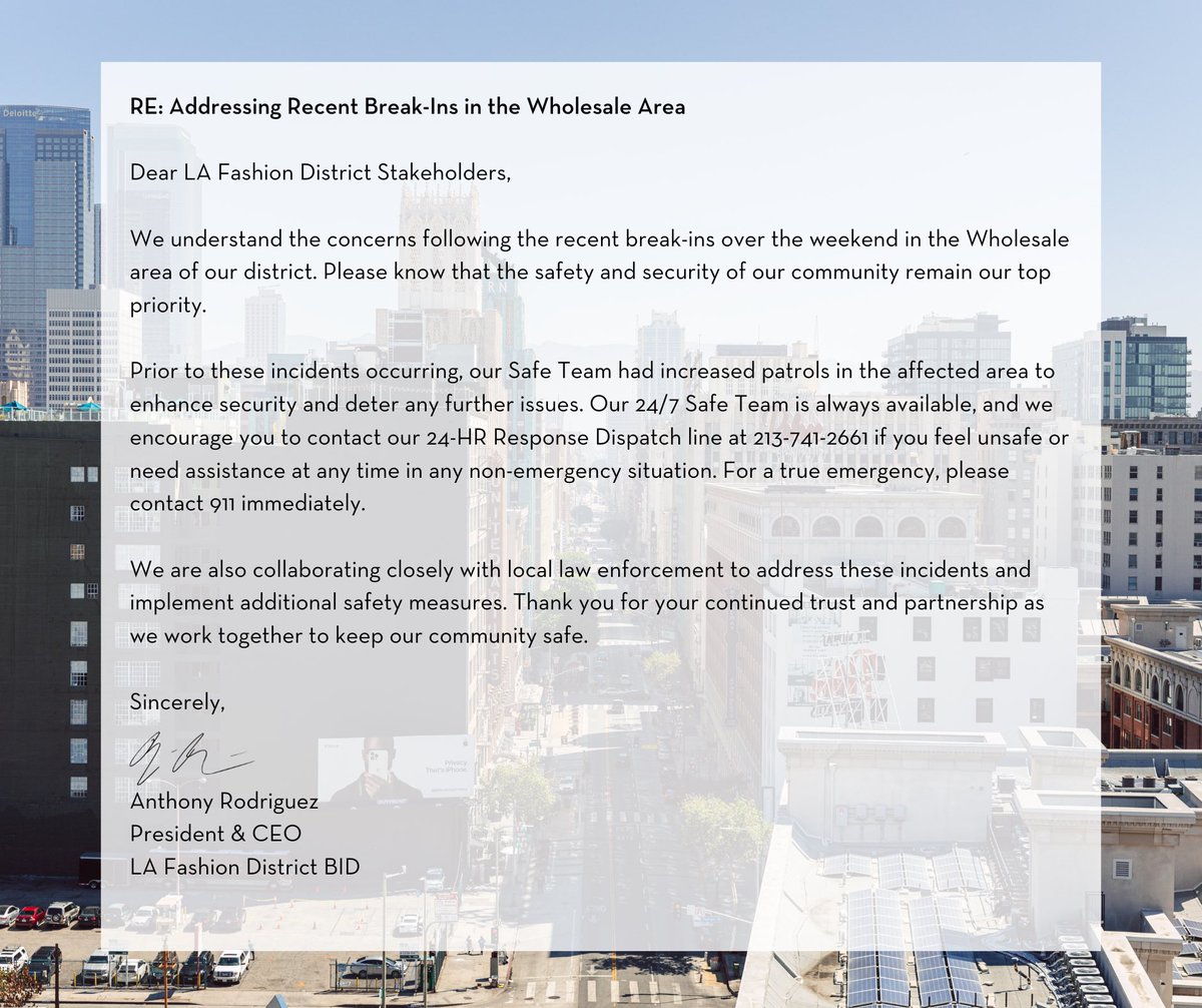 A Message from Our President &amp; CEO 👇

#LAFashionDistrict #Community