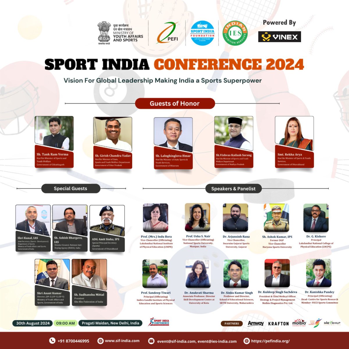 SportIndiaExpo's tweet photo. Shaping the Future of Sports with Visionary Leaders!
We are delighted to present the exceptional lineup of speakers and panelists for the Sport India Conference 2024!
📷 Register Now: https://t.co/YO0YcB291s
#SportsIndiaConference2024 #PEFI #LeadershipInSports #Networking #Sports https://t.co/UfBJSAVEFq