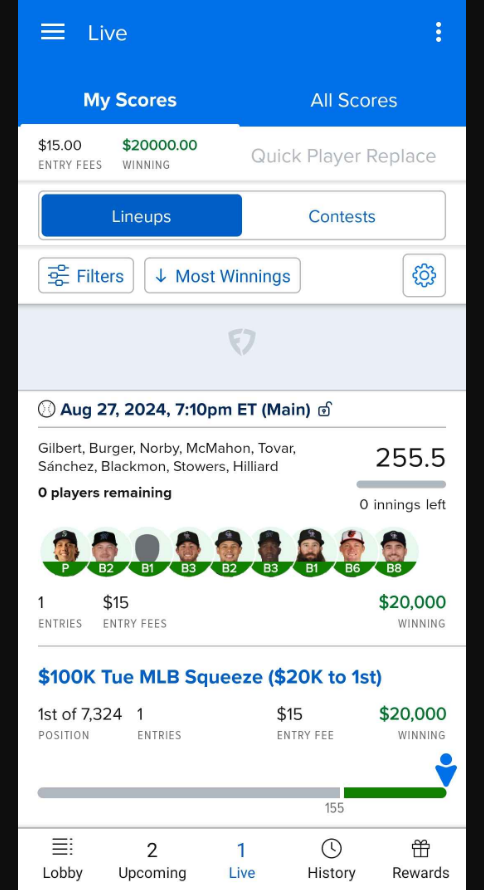 TheeTightest's tweet photo. Decided to enter a $15 fanduel tourney. The results ended up not too shabby. https://t.co/KDpazVWLqb