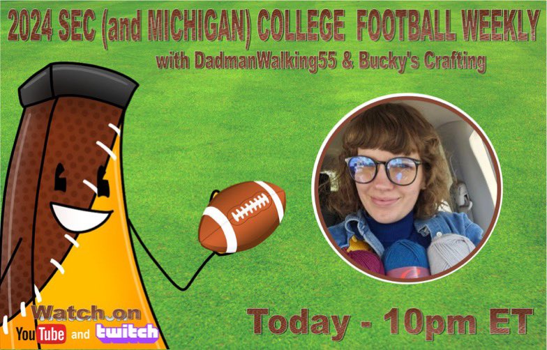 Hey Week 1 of the SEC starts this Saturday- come join me and the greatest cohost in all of football <a href="/BuckysCrafting/">Bucky</a> tonight at 10 PM ET as we preview this weeks games and talk about changes in the upcoming season.