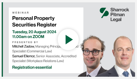 SharrockPitman's tweet photo. Missed our PPSR webinar? Catch up now! https://t.co/Heoa5whoHM The PPSR is crucial for securing interests in personal property, which can include everything from equipment and vehicles to inventory and accounts receivable.
#accredited #specialist #PPSR #lawfirm #melbourne #SMEs https://t.co/nzMBhVfE6D
