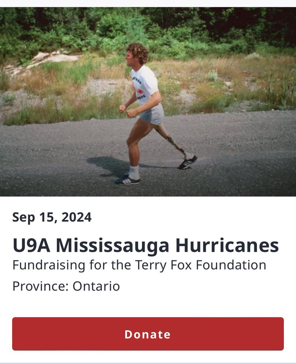 Our <a href="/MGHLHurricanes/">Mississauga Hurricanes</a> U9A team is running for Terry on September 15th #NoMatterWhat Please consider donating! 

run.terryfox.ca/page/u9amissis…