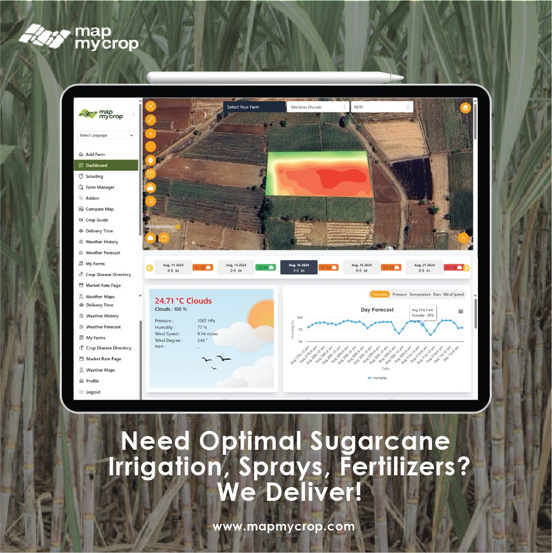 Need optimal sugarcane irrigation, sprays, and fertilizers? Map My Crop has you covered! Our precision agtech solutions ensure your fields thrive with the right care at the right time. 🌱

#SugarcaneFarming #PrecisionAg #SmartFarming #MapMyCrop