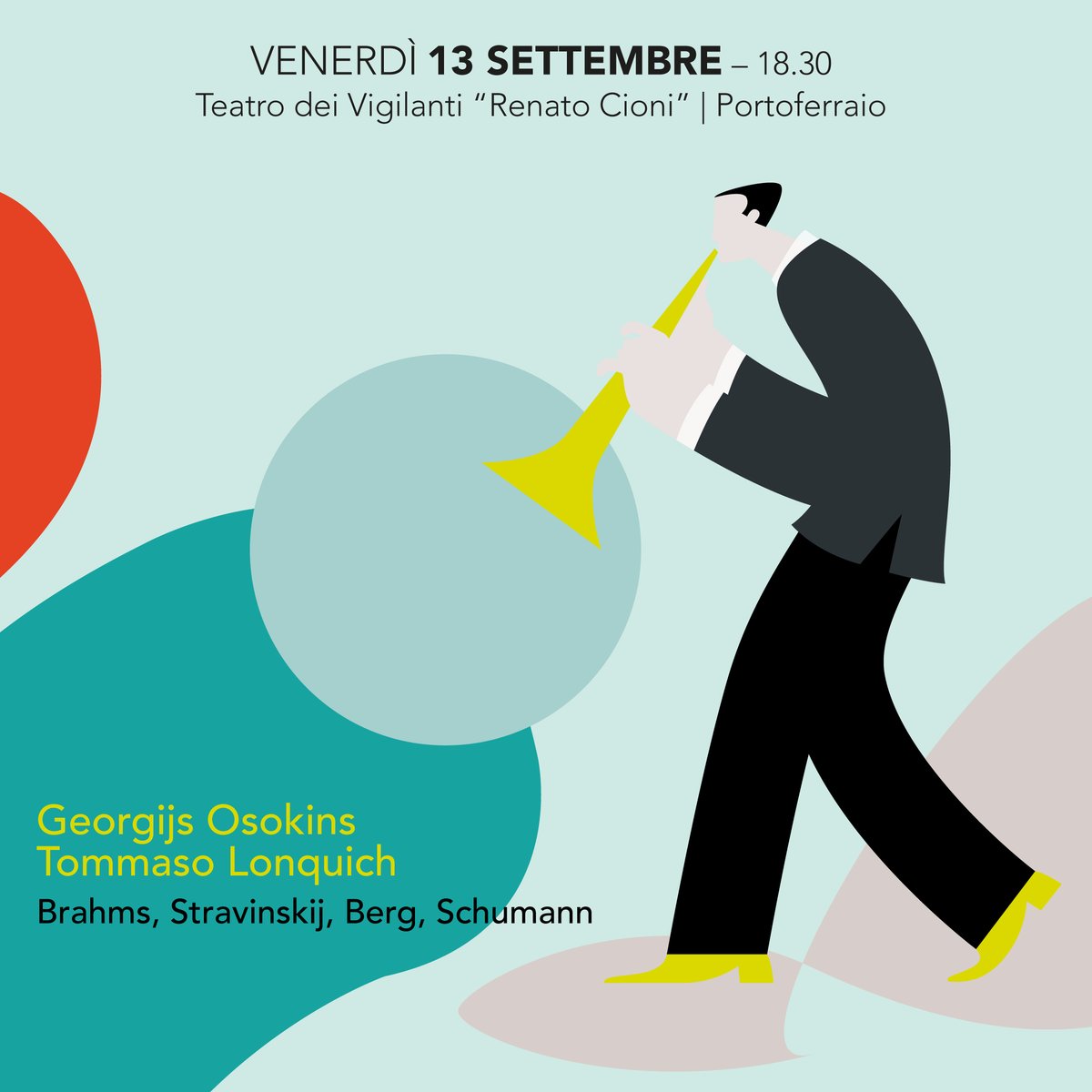 13/09 (h18.30) - Teatro dei Vigilanti di Portoferraio: un concerto che vedrà protagonisti il pianoforte e il clarinetto con Georgijs Osokins e Tommaso Lonquich 🎶 Musiche di Brahms, Stravinskij, Berg e Schumann → tinyurl.com/EMF13settembre