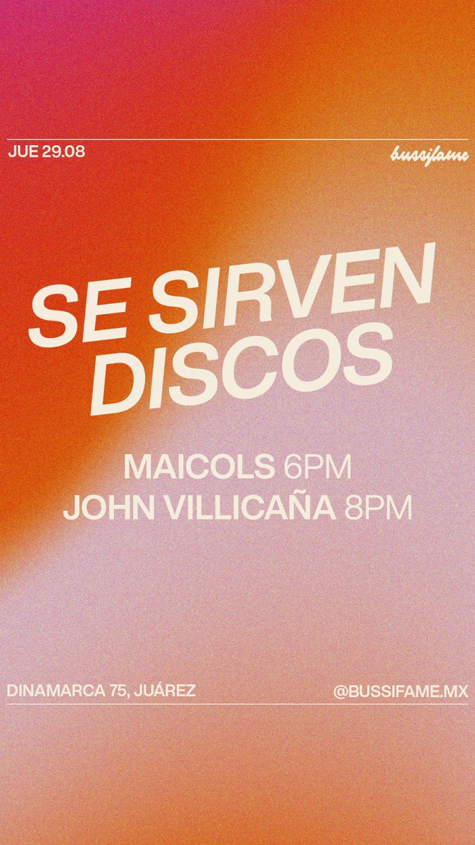 Este jueves voy a estar sirviendo discos en #Bussifame, vengan por un trago coqueto, una cheve o un tepache, hay par todos los gustos:

#DJ #Vinyl #CDMX #Agenda
