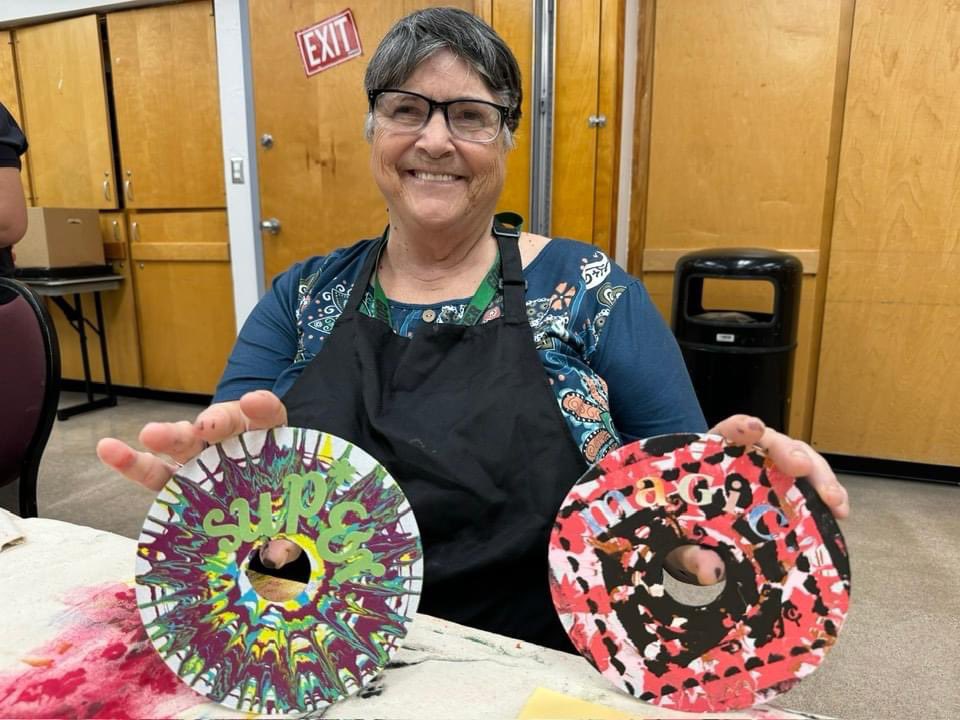 BeHeartsy's tweet photo. Our Heartsy adaptive group in the South Mountain Community Center’s “Partners Program” did it again!!! Our students created a custom “record of their lives” as they used a custom spin art machine and REAL 45’s to make Rock and Roll records with texture and words added ontop! https://t.co/WWpwkPnYrP