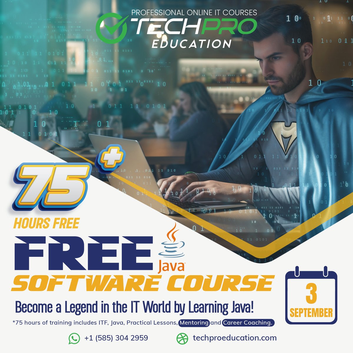 techproedu's tweet photo. 🚀Become a Legend in the IT World by Learning JAVA! 🚀

🚀Our Free Software Course starts on September 3rd!

#Software #Java #FreeEducation #Coding #Mentorship #CareerCoaching #ITWorld #StarOfTheFuture #LearnSoftware https://t.co/vbs47wcJBa