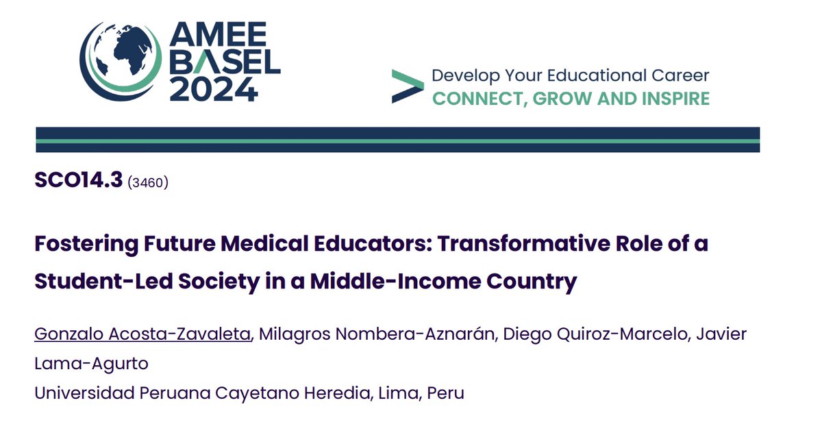 Milagros Nombera (@mfna29) on Twitter photo Excited to share that <a href="/gonzalojacosta/">Gonzalo Acosta</a> presented our short communication at #AMEE2024 <a href="/AMEE_community/">@AMEE_Community</a>, highlighting the transformative impact of Sociedad Estudiantil de Ciencias Clínicas-UPCH (SECC). A special thanks to my amazing peers for their incredible teamwork! Excited to share that <a href="/gonzalojacosta/">Gonzalo Acosta</a> presented our short communication at #AMEE2024 <a href="/AMEE_community/">@AMEE_Community</a>, highlighting the transformative impact of Sociedad Estudiantil de Ciencias Clínicas-UPCH (SECC). A special thanks to my amazing peers for their incredible teamwork!