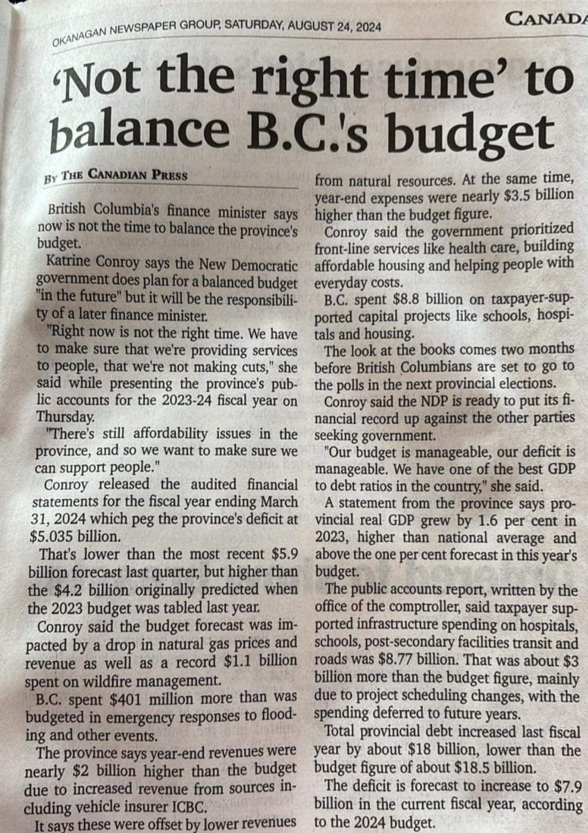 Tracystclaire's tweet photo. I’m curious … when is the right time to balance the budget according to the NDP? 

BC is already $18B in debt. 

How much more are we going to invest in debt servicing instead of healthcare and education? https://t.co/aNo78js0Fv