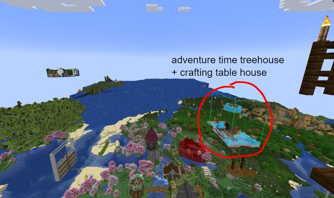 Grim - 2 pic. @Logie423 @MoochiBoochi @Nahomxdd Bro I have the best clip for you hold up We also built the adventure time treehouse RIGHT outside of this, it took us forever. I hate trees We were also going to build an entire village of crafting table homes, furnace homes and chest homes. Might do that soon on our new server https://t.co/itxDd9IVDc