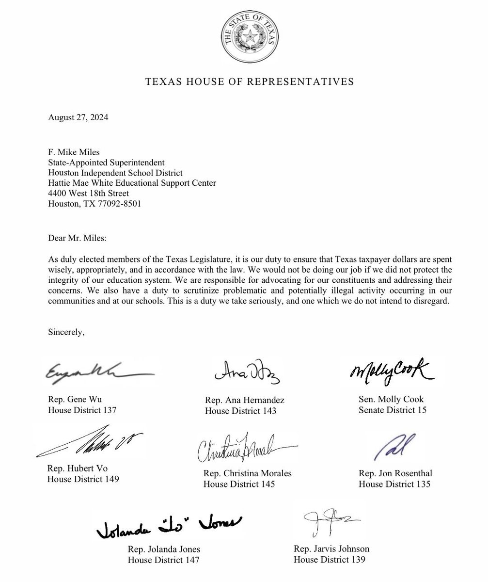 As your Texas State Representative, I’m deeply concerned about the allegations against Superintendent Mike Miles. We must uphold ethical standards in our schools. I stand with my fellow legislators in protecting the integrity of our education system and demanding accountability.