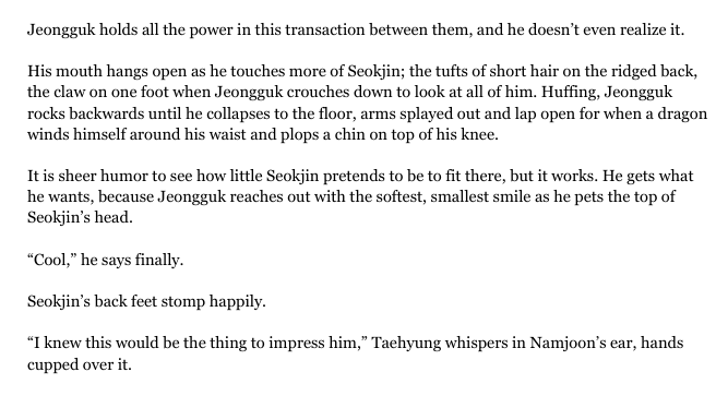wipwednesday this week, I made it, and it's Jeongguk meeting dragon!Seokjin for the first time in isthmus:

🐉🐉🐉