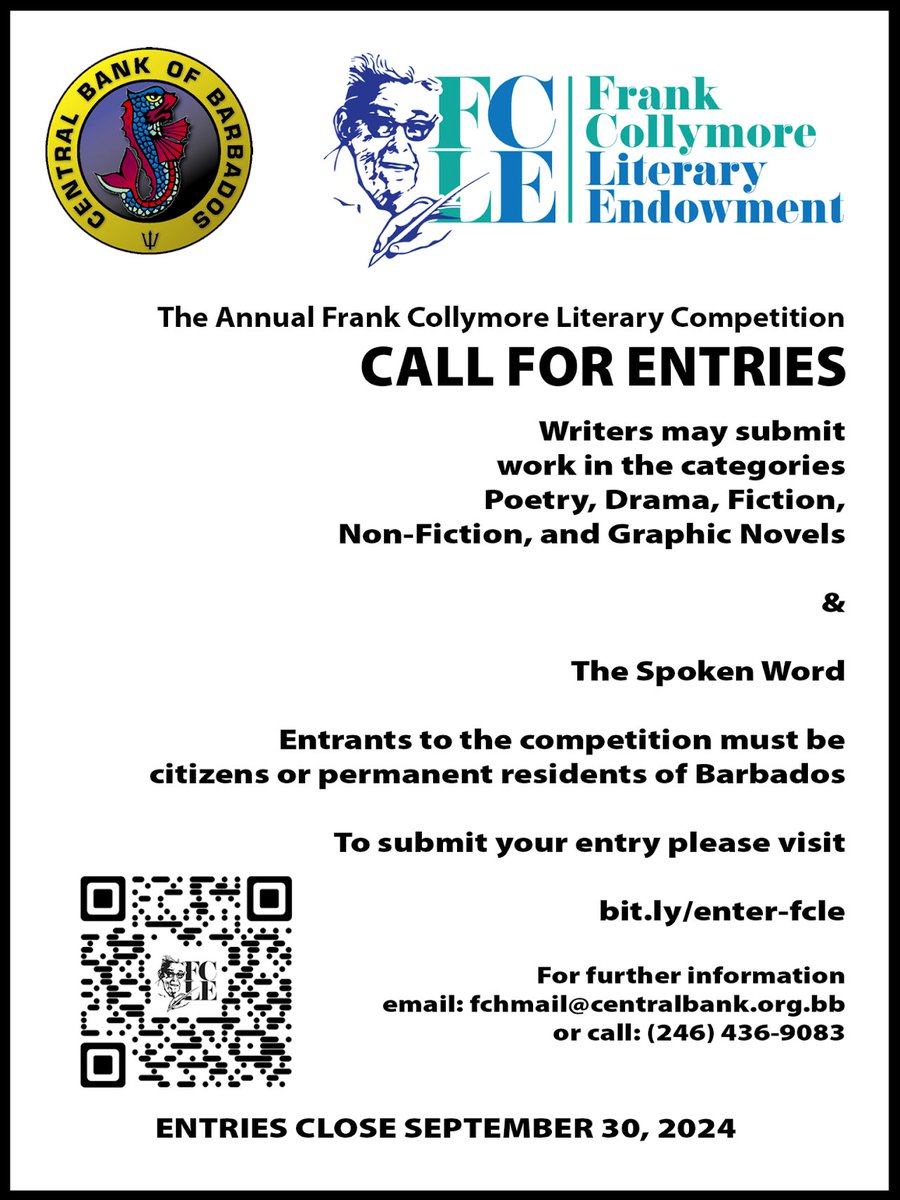 DanielBoxill's tweet image. Entries are open once again to the FCLE, affectionately called "The Collys". It is the largest prize for literary arts in Barbados with a top prize of $10,000. Visit the link for more info.
sites.google.com/view/fcle-comp…