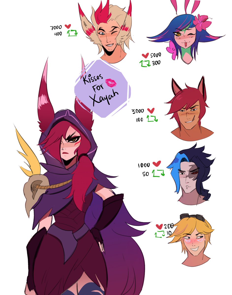 aleriy_'s tweet photo. Kisses for the Knife bird woman 
How many will she receive? 

#xayah #rakan #leagueoflegends https://t.co/fSQ2nmxrOV