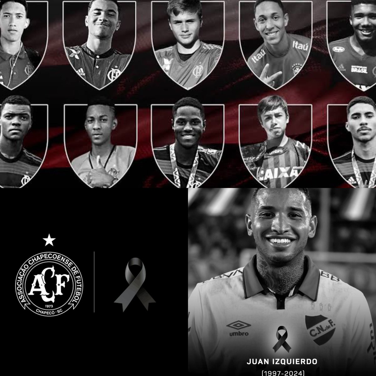 2016 sofremos com a chape
2019 sofremos com os garotos do ninho 
2024 sofremos com Juan Izquierdo

Quem ama o futebol sabe a dor disso aqui, que tristeza…

Que descansem em paz.