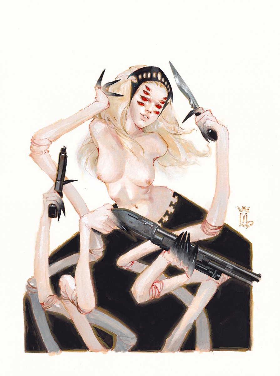 I don't think I ever posted this here. Painted this sometime last year I think. This isn't a cover or anything. Just been wanting to paint Saga's The Stalk. Gouache on watercolor paper 🕷️