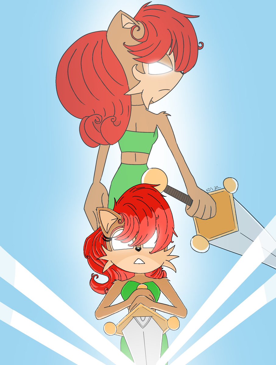 KeoFasho's tweet photo. “The sword’s vessel is unbreakable…”

Here’s some artwork of Sally Acorn weilding the Sword of Acorns and we got Kodos over here trynna prey on our princess. 

#SallyAcorn #ArchieSonic https://t.co/GmugQn2nqt