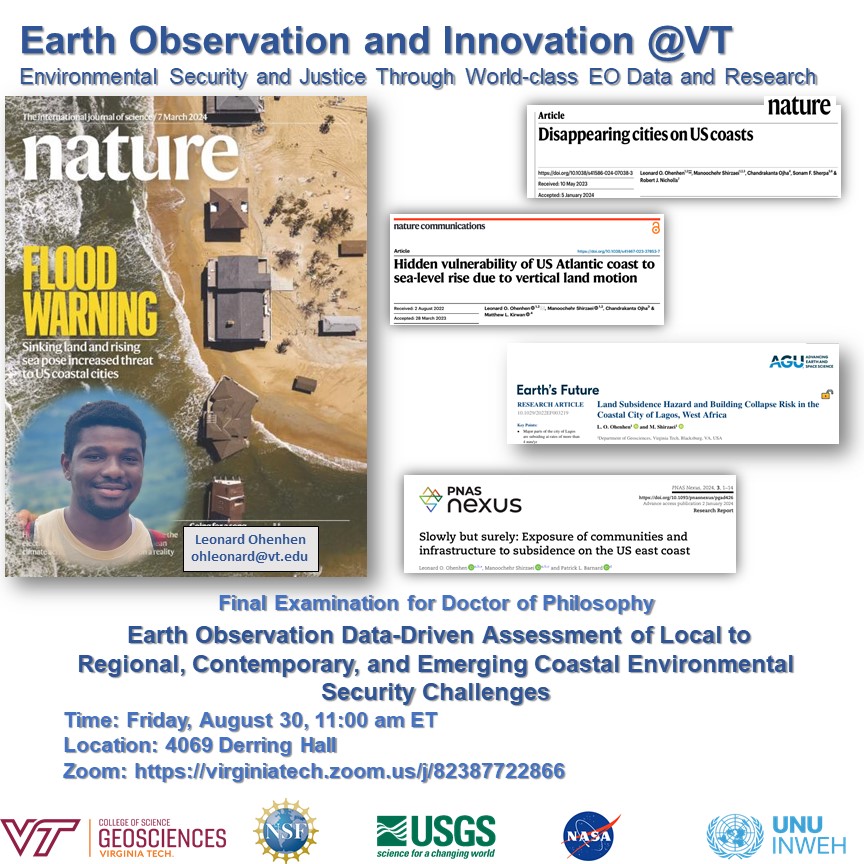 Manoochehr Shirzaei (@shirzaei) on Twitter photo **** Final Examination for Doctor of Philosophy ****
I am thrilled to announce that Leonard Ohenhen (<a href="/leonardgeol/">Leonard Ohenhen</a>) of <a href="/EOI_lab/">Earth Observation & Innovation @VT</a> <a href="/VT_Science/">Virginia Tech Science</a> <a href="/vtgeosciences/">Geosciences at VT</a> is defending his #PhD thesis this Friday, August 30 at 11 am ET. He will tell us all about contemporary, and emerging **** Final Examination for Doctor of Philosophy ****
I am thrilled to announce that Leonard Ohenhen (<a href="/leonardgeol/">Leonard Ohenhen</a>) of <a href="/EOI_lab/">Earth Observation & Innovation @VT</a> <a href="/VT_Science/">Virginia Tech Science</a> <a href="/vtgeosciences/">Geosciences at VT</a> is defending his #PhD thesis this Friday, August 30 at 11 am ET. He will tell us all about contemporary, and emerging