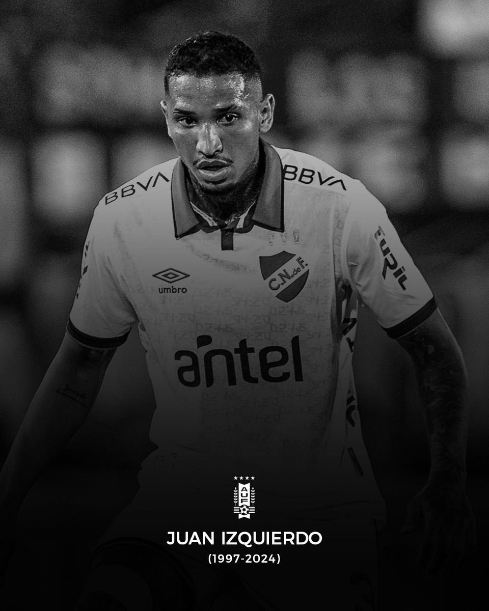 SC_ESPN's tweet photo. “Lamentamos con profundo dolor y tristeza el fallecimiento del futbolista de Nacional, Juan Izquierdo. Nuestras condolencias a sus familiares, amigos y compañeros en este muy difícil momento. Q.E.P.D.”

El mensaje de la AUF

📷 @AUFOficial https://t.co/4FoSQp1psM