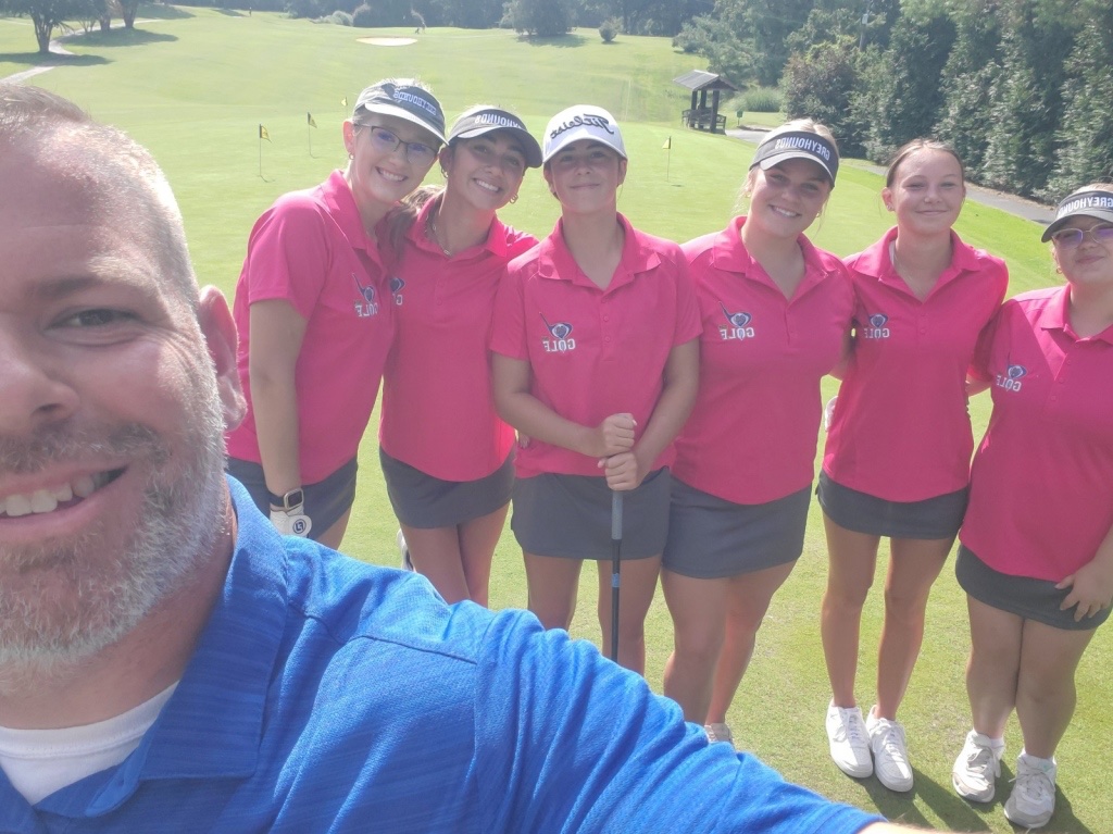 NSHSOfficial's tweet photo. Congratulations to the Women’s Golf Team!  They placed 2nd today with a score of 148.  Three Greyhound golfers scored in the top 10.  The match was held at Oakwoods in North Wilkesboro. https://t.co/zsXs4BS8hg