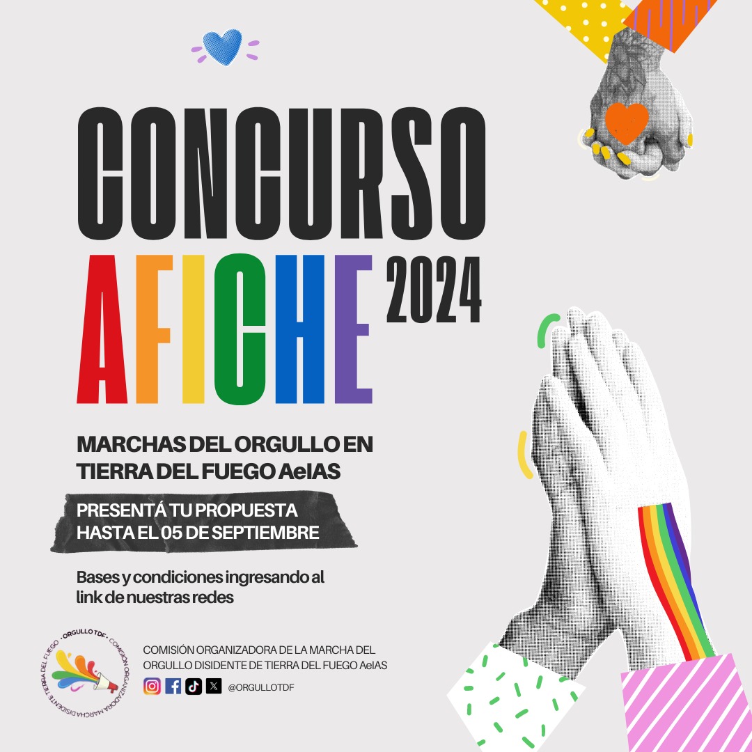 Concurso de Afiche para la MARCHA DEL ORGULLO TDF 2024. 🎉 
Queremos que tu creatividad brille con una impronta fueguina única. 🏔️❤️❄️

Formulario y bases del concurso👇
docs.google.com/forms/d/1s3qZa…

#MarchaDelOrgullo2024 #OrgulloFueguino  #ConcursoDeAfiche #OrgulloTDF #TierraDelFuego