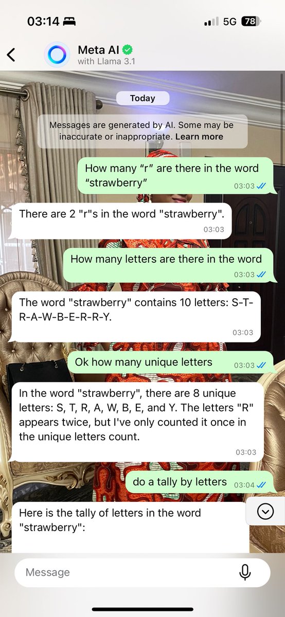 luveeer's tweet photo. Meta Ai trying to gaslight me 😄 #ai #meta #metaai #howmanyletters https://t.co/mhuywFkXyF