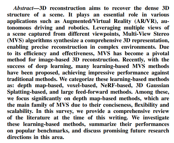 zhenjun_zhao's tweet photo. Learning-based Multi-View Stereo: A Survey

@FangjinhuaWang, Qingtian Zhu, @DiChang10, @UUUUUsher, @han_junlin, Tong Zhang, Richard Hartley, @mapo1

tl;dr: review of learning-based MVS methods until 2023

https://t.co/HXfb1CL0qN https://t.co/ePlK5JkLTQ