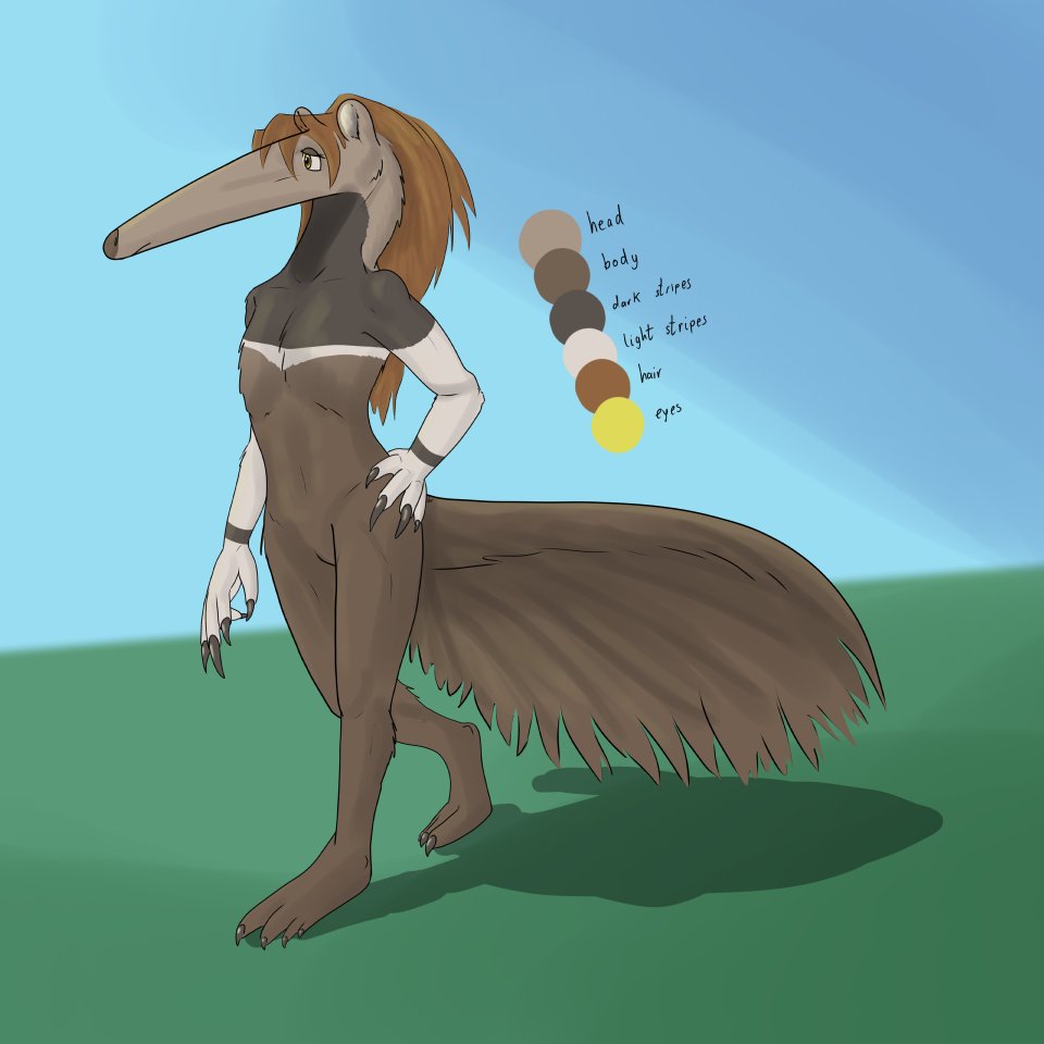 Goldquiver's tweet image. Bit of an updated design for my anteater lady, Willow!  ... But... why the long face?