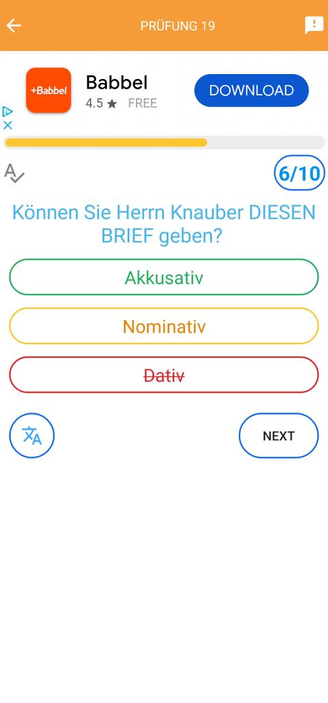 MyDarlin's tweet photo. Dear developer,
 Please check question below: 
 gec123/LEVEL_A1/Artikel_und_Pronomen_im_Nom__Akk_und_Dativ/lesson_19.json/ 7 
 The answer should be https://t.co/kDJDMfmno5
