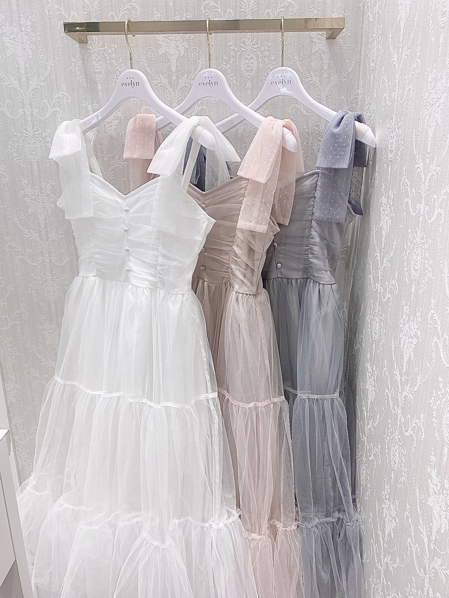 【evelyn】リボンギャザーチュールOP ✼•┈┈┈┈┈┈┈┈┈┈┈┈┈•✼ 2024 Autumn collection🍇 1枚で