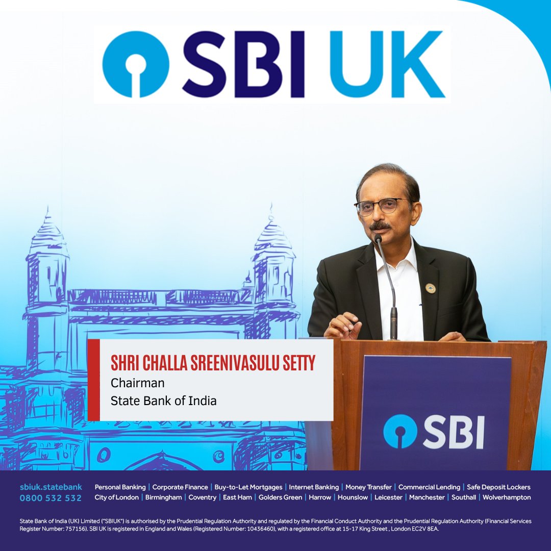 sbi_uk's tweet photo. SBI UK extends a warm welcome to Shri Challa Sreenivasulu Setty, Chairman, State Bank of India. We look forward to achieving new heights under his visionary leadership and guidance.
#sbi #sbiuk https://t.co/8AOiytWWWO