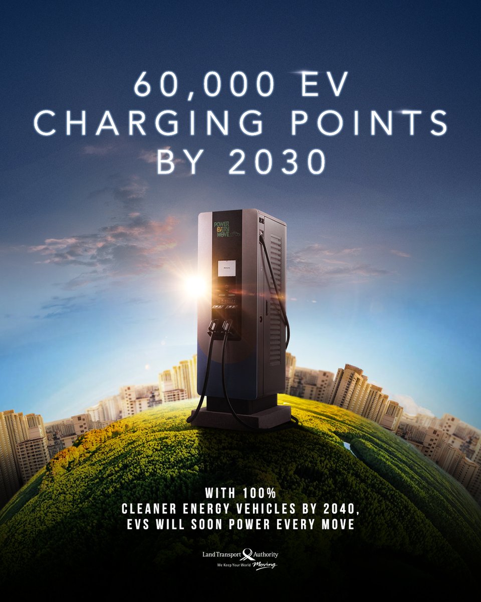 LTAsg's tweet photo. With about half of HDB carparks equipped with EV chargers and over 13,800 EV charging points in carparks islandwide today, we’re making good progress towards our goal of having 60,000 EV chargers by 2030!
Learn more at https://t.co/ZMLehMjnn6.
#PowerEVeryMove #WorldEVDay https://t.co/7xxJlYIuQ2