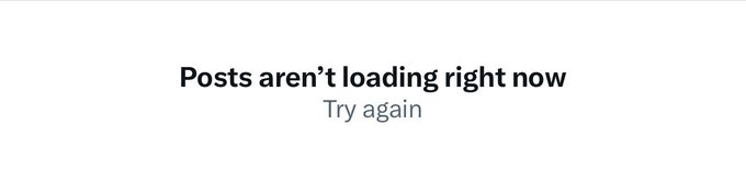 upuknews1's tweet photo. #BREAKING : X (Twitter) facing disruption: Users seeing "Posts aren't loading right now" message.
#x.com #twitter #Xissue https://t.co/eriltm4mbu