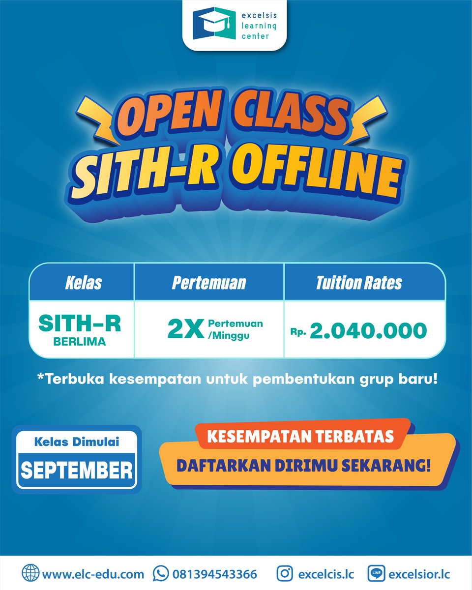 excelsislc's tweet image. 📢OPEN CLASS SITH-R OFFLINE 📢

✅SITH-R Berlima : 2.040.000 2X Pertemuan/Minggu

[KELAS DIMULAI SEPTEMBER 2024]

#institutteknologibandung #itb #tpbitb #bimbeltpb #bimbeltpbitb #sithr #sithritb