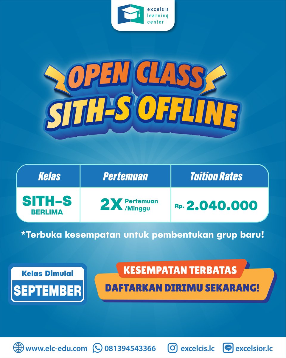excelsislc's tweet image. 📢OPEN CLASS SITH-S OFFLINE 📢

✅SITH-S Berlima : 2.040.000 2X Pertemuan/Minggu

[KELAS DIMULAI SEPTEMBER 2024]

#institutteknologibandung #itb #tpbitb #bimbeltpb #bimbeltpbitb #siths #sithsitb