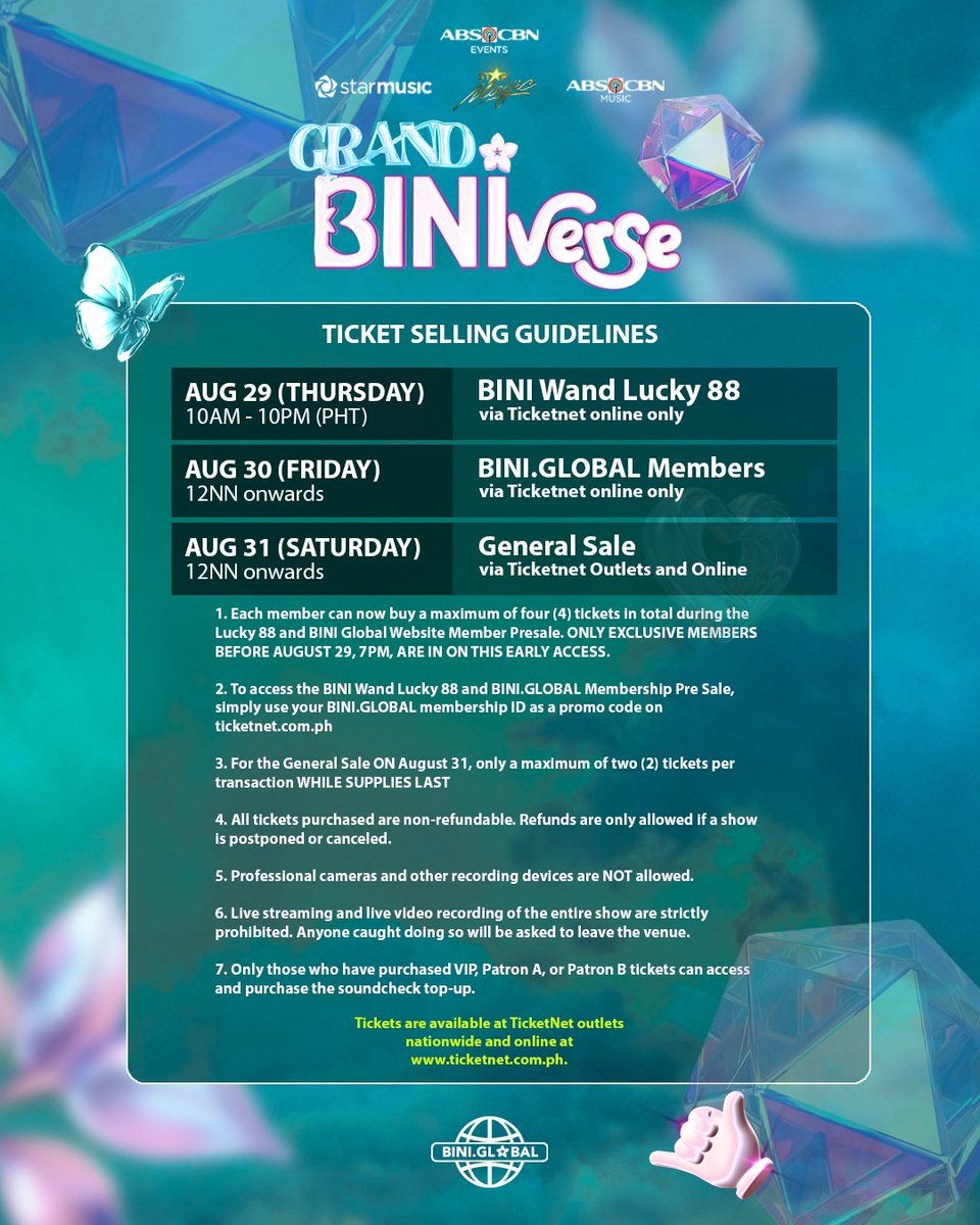 StarMusicPH's tweet photo. 📣ATTENTION, BINI Wand Lucky 88 and https://t.co/0ffxtHkJv9 Members! 📣

Check out the #GrandBINIverse Ticket Guidelines here 🎟️ We can’t wait to see you at the Big Dome, BL♾️Ms!

@BINI_ph
#BINI #BINIverse #StarMusicPH https://t.co/LjGABjIGVa