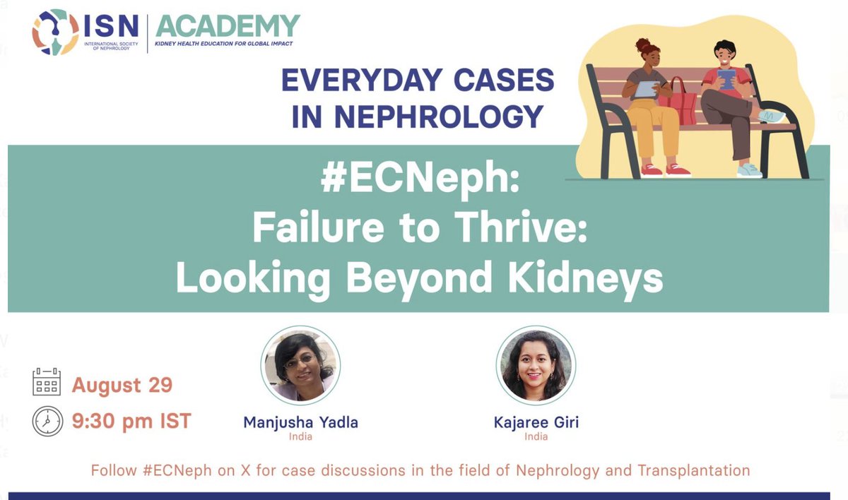 📢Don't forget to tune in to this week's #ECNeph discussion!
⚡️The story of an young infant with failure to thrive!
<a href="/drmanishasahay/">Dr Prof Manisha Sahay</a> <a href="/NephroSeeker/">Cristina Popa 🦋</a> <a href="/nephromythri/">Mythri Shankar 🇮🇳</a> <a href="/VinBhargava/">Vinant bhargava</a> <a href="/AnuragGangaram/">Anurag Gupta</a> <a href="/jyothipriyaj/">Dr Jyothipriya Jyothindrakumar,Nephrologist</a> <a href="/nephronisha/">Isha Tiwari</a>