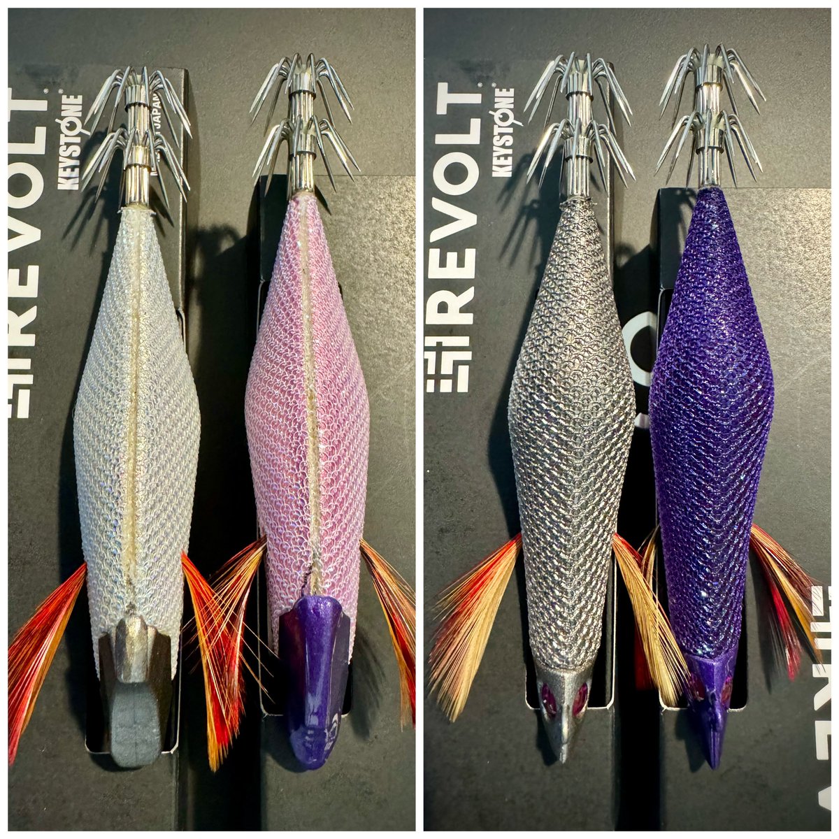 aoriikatokyo's tweet photo. KEYSTONEジェットチェイサーのサンプルが突然届きました。
2.5号(19g)と2.6号(22g)
この僅差にこだわるってどんだけ変態なのー!
さいこーでーす。
#アオリイカ #ティップラン #KEYSTONE #REVOLT #JetChaser #エギ #19g #KEYSTONEフィールドサポーター #PR #能登で釣りたい #NStyle https://t.co/NgsG2s5kdD