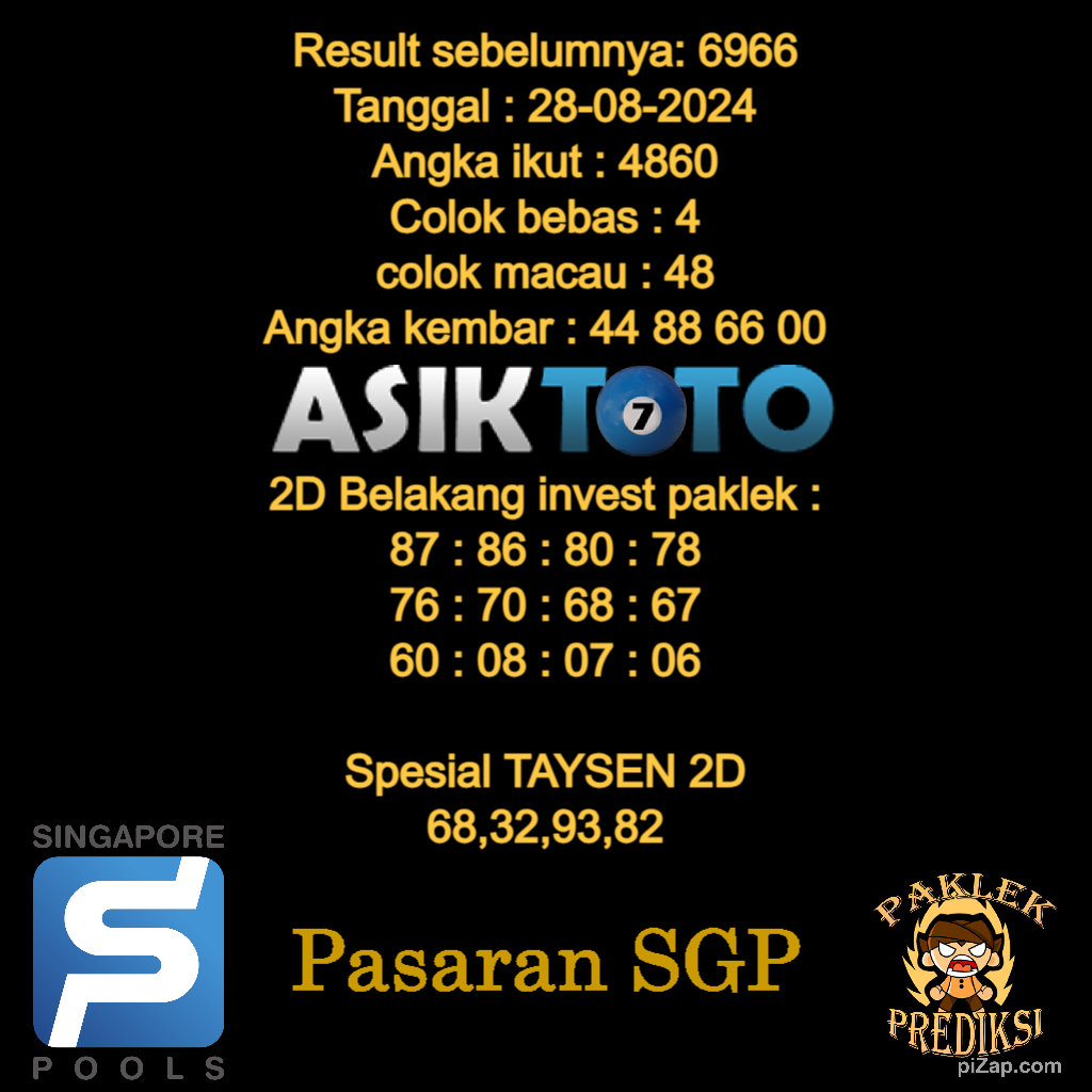 paklekmaster112's tweet photo. Prediksi Togel Singapore Hari ini 28 Agustus 2024. 

Berikut adalah Prediksi  Singapore hari ini Tetap UPS Dan Salam JP dari ASIKTOTO dan Paklek prediksi.

Grup : https://t.co/TK7J5sHHKc
Link prediksi paklek : https://t.co/YQ5MuSp3HH 

#asiktoto #prediksitogelhariini #viralvideo https://t.co/jC1WWMVyRT