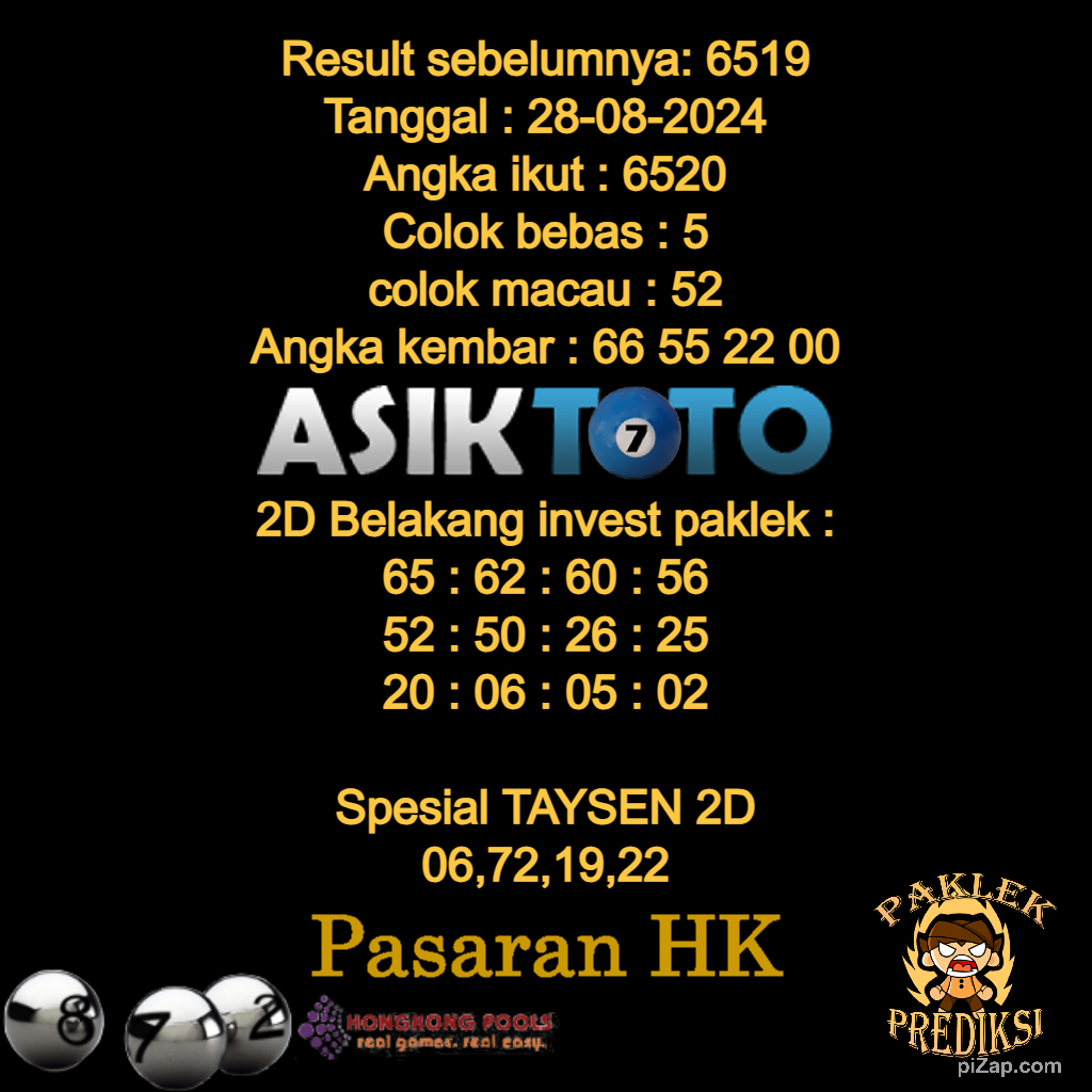paklekmaster112's tweet photo. Prediksi Togel Hongkong Hari ini 28 Agustus 2024. 

Berikut adalah Prediksi  Hongkong hari ini Tetap UPS Dan Salam JP dari ASIKTOTO dan Paklek prediksi.

Grup : https://t.co/TK7J5sIfzK
Link prediksi paklek  : https://t.co/YQ5MuSpBxf 

#asiktoto #prediksitogelhariini #ViralVideos https://t.co/eXVxhNReMf