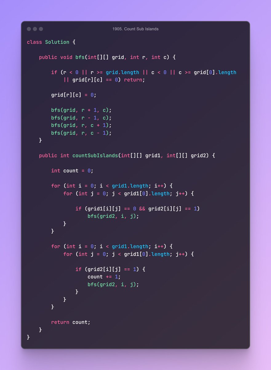 _Sanjay__kumar_'s tweet photo. // August 28, 2024, Wednesday           
// 1905. Count Sub Islands 
#leetcode #Coding_Sanjay #Java #daily_problem https://t.co/6hQocswWr6