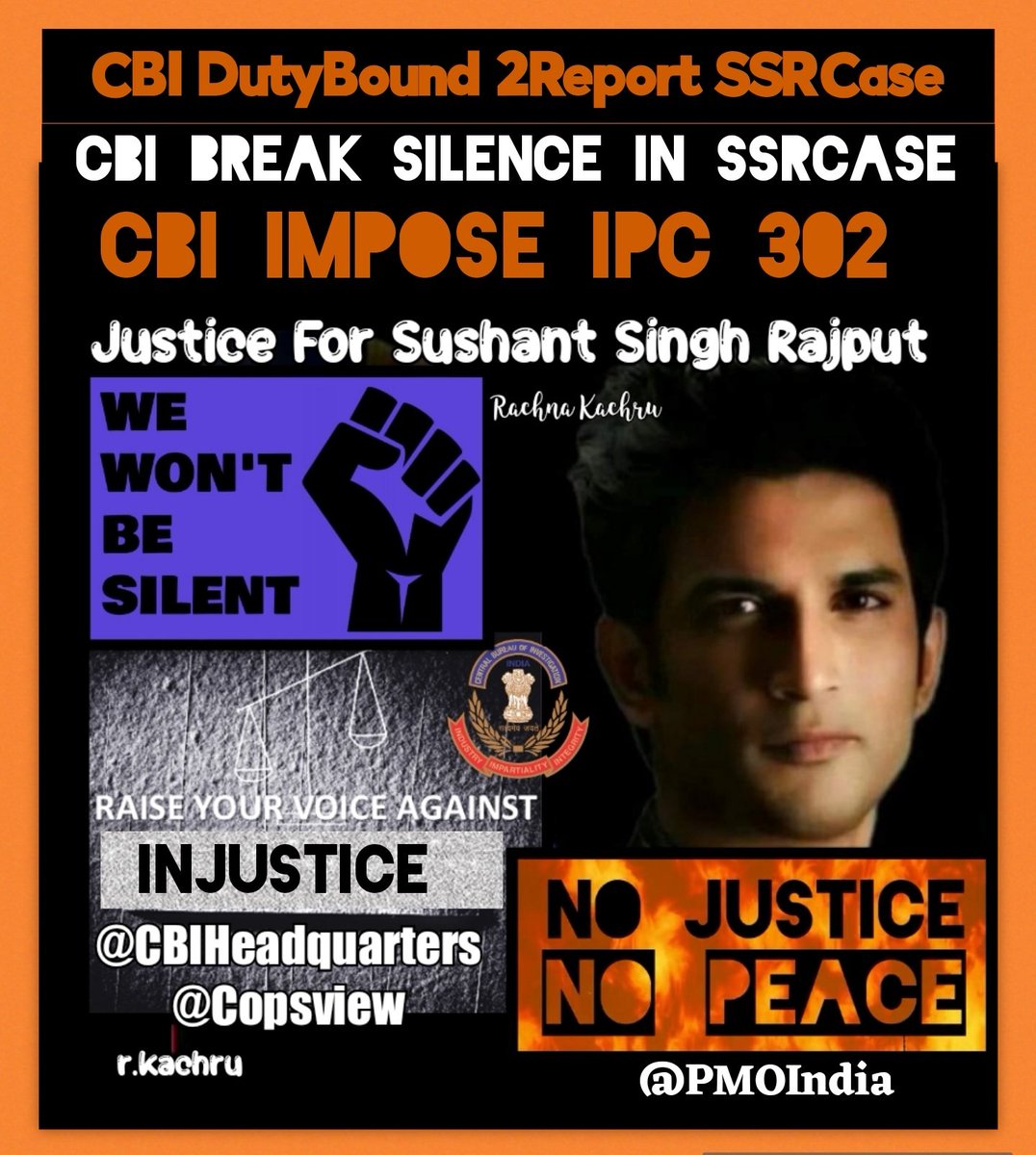 🔱Har Har Mahadev🔱

Without Justice being Freely,Fully &amp; Impartially administered,neither we,nor our Rights can be protected.Make SSR JUSTICE your priority.Unfold the Truth of 13/14June <a href="/Copsview/">Praveen Sood</a>
Impose 302 &amp; Arrest d culprits
#CBINameSSRKillers

TL~CBI DutyBound 2Report SSRCase