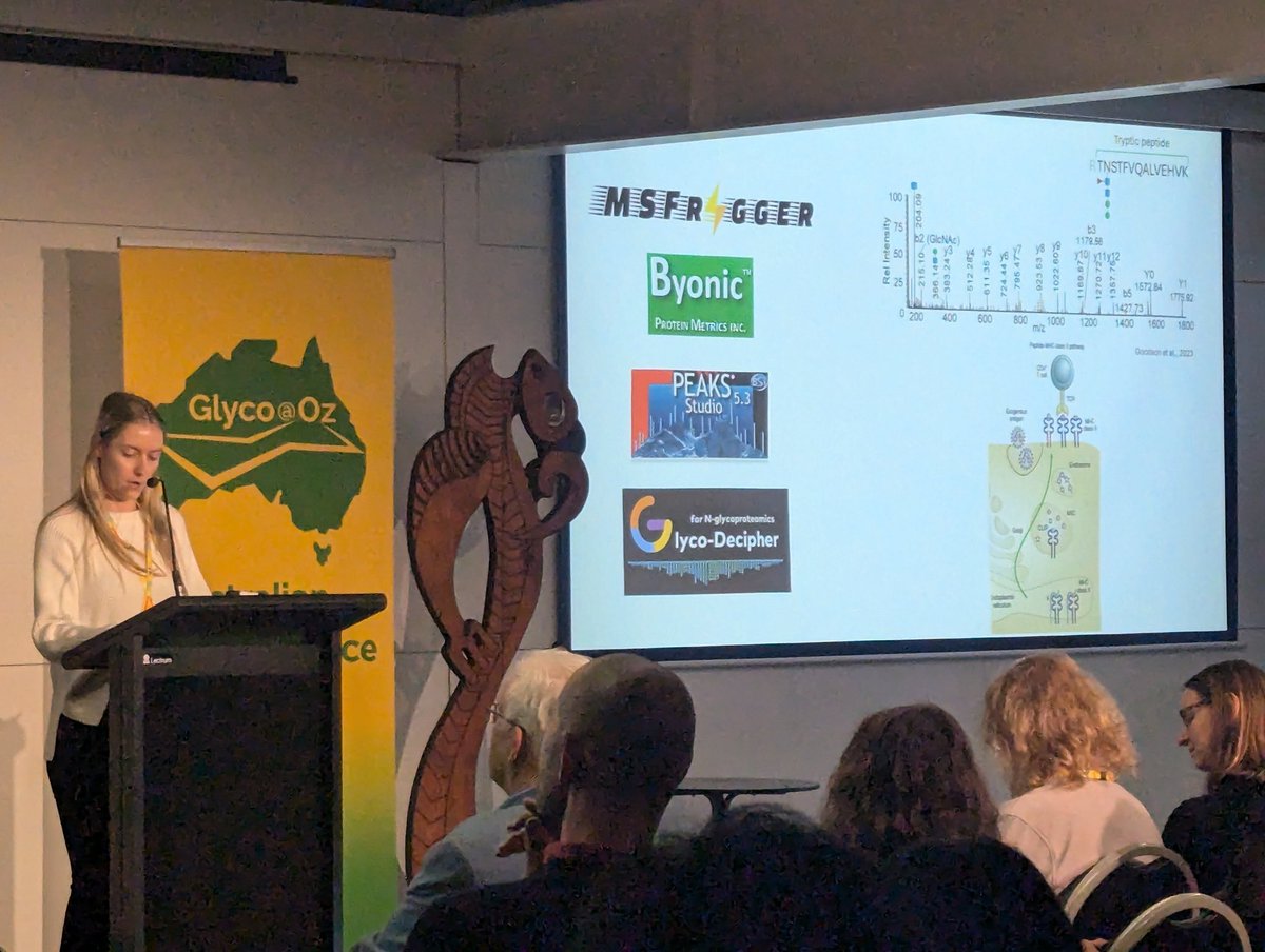 Superstars of <a href="/Macquarie_Uni/">Macquarie University</a> talking about their exciting research <a href="/AGS52024/">AGS5</a> day 2 part 1 : Priya (finishing-PhD) on SA linkage switching in macrophages, <a href="/katwk0/">Katherine WK</a>
(postdoc) on sulfated GSLs in colorectal cancer, and <a href="/HGoodson_MQU/">Hayley Goodson</a> (final-year PhD) on immunopeptidomics #glycotime