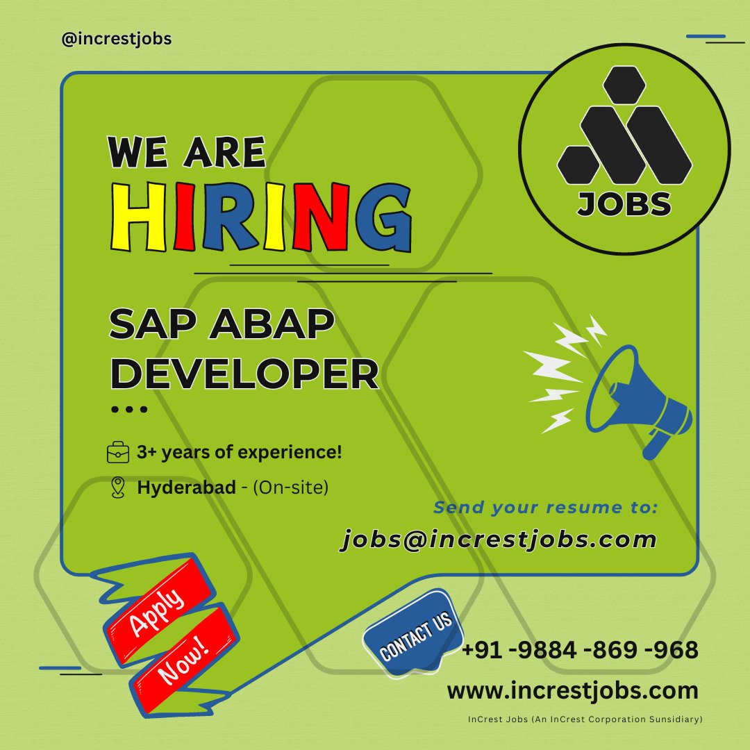 InCrestJobs's tweet image. We are hiring a SAP ABAP Developer with experience in ABAP Dictionary and Smart Forms.

Send your resume to jobs@increstjobs.com

#InCresting #InCrestjobs #SAPABAPDeveloper #ABAP #SmartForms #TechJobs #DeveloperJobs