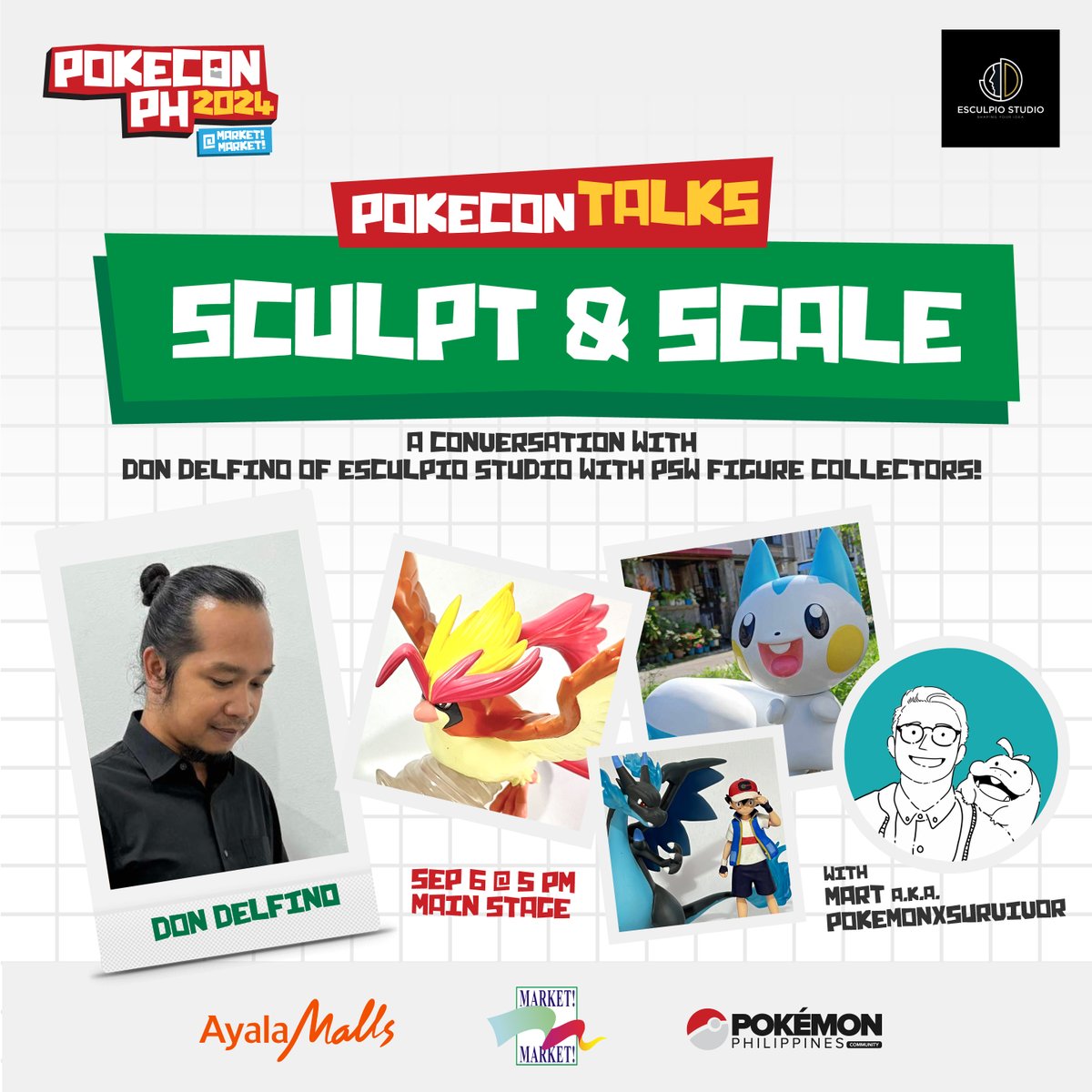 pokemonphgroup's tweet photo. Join us on Sept 6 at 5PM for our PokeCon Talks kickoff with Esculpio Studio's very own Don Delfino!
Don will be accompanied by PokemonXSurvivor during the talk and they will be sharing their Pokémon journey and story.
#PokeConTalks #PokeConPH2024 https://t.co/M5tnV4HJj9