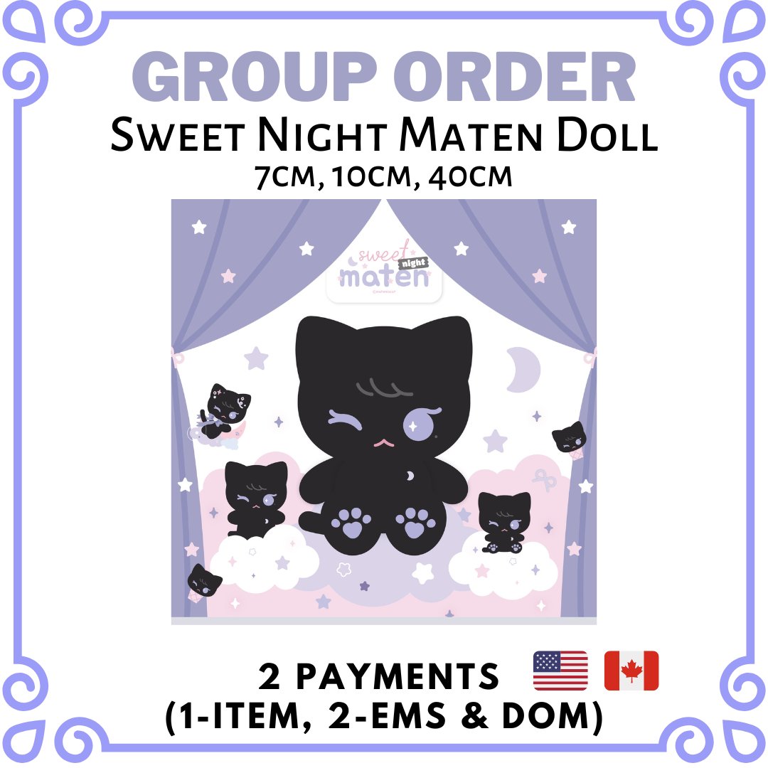 melzpops_'s tweet photo. GROUP ORDER - Pre-order: Sweet Night Maten Dolls by @mateniscat

Closing for pre-order : October 6, 10:00PM EDT

3 Doll size
💜 7cm - $15
💜 10cm - $15
💜 40cm - $30

Form:
https://t.co/o1LfKOTY9B

#wayvgo #nctgo #nctdollgo #wayvdollgo #sweetnightmatendolls #mateniscatgo https://t.co/eXCOlYzLzg