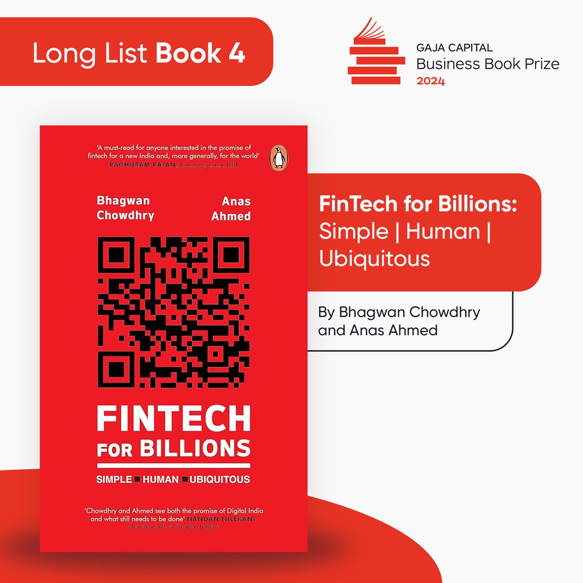 Introducing the fourth book from our Long List:

FinTech for Billions: Simple | Human | Ubiquitous by Bhagwan Chowdhry and Anas Ahmed

Despite the fintech revolution, India's poorest remain on the fringes. This book uncovers why fintech has fallen short and offers practical,