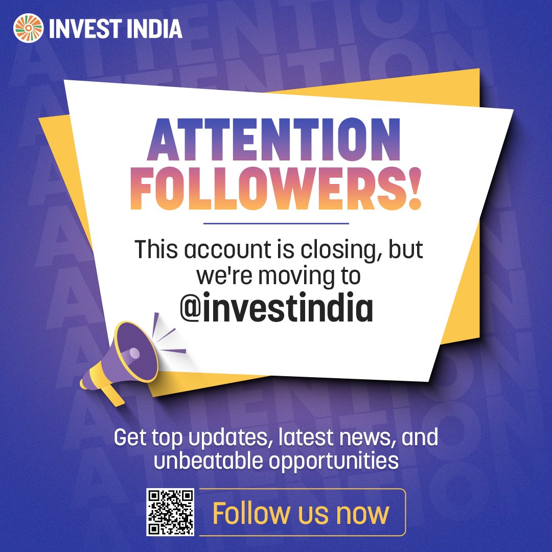 Big News!📢 We’re signing off from this account, but the journey continues at <a href="/investindia/">Invest India</a>. For more updates and exclusive growth opportunities, connect with us today!

Follow us on: x.com/investindia

#InvestIndia #InvestInIndia