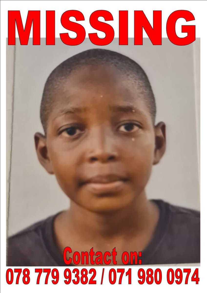 Am_Blujay's tweet photo. Missing Child Alert

Please help find Nkosiphile  .🙏🙏🙏 He has been missing for 3 days now . Last seen in Yoeville ,Johhanesburg  wearing Red t-shirt , black  jean and black takkies . He is 11 years old https://t.co/3SUo6yvyAq